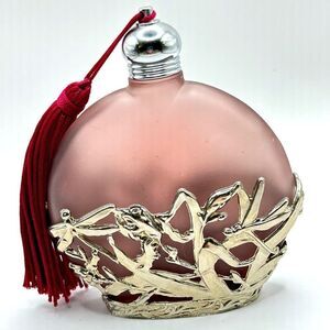 Vtg Glass Act Frosted Purple Perfume Bottle Tassel Silver Tone Dragonfly Lily